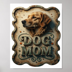 Poster Art de texte 3D argenté emblématique MAMAN CHIEN
