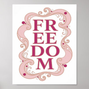 Poster Art de texte 3D FREEDOM rose élégant