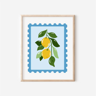 Poster Art de timbre-poste de citron Coquette méditerrané