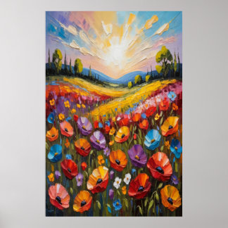Poster Art de toile florale coloré, peinture de fleurs vi