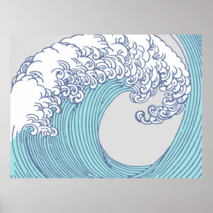 Poster Art de vague de surf asiatique japonais Art océani
