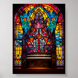 Poster Art de verre coloré abstrait floral cathédrale org