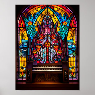 Poster Art de verre coloré abstrait floral cathédrale org