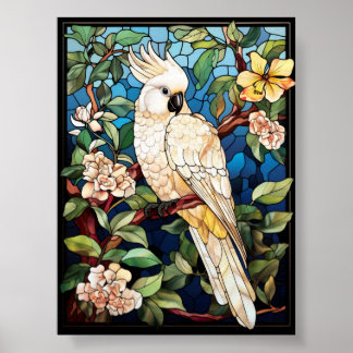Poster Art de verre coloré Cacatoès blanc