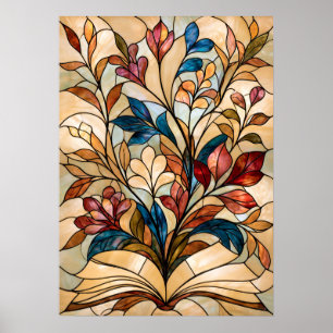 Poster Art de verre coloré représentant un livre ouvert f