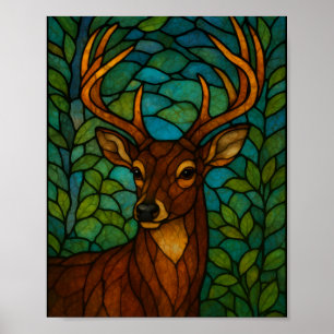 Poster Art de verre teinté de style Tiffany Cerf Vintage