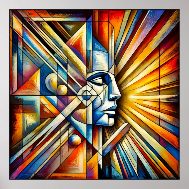 Poster 🎨 Art de visage géométrique couleur pour décorati (Devant)