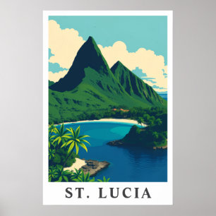 Poster Art de voyage de plage tropicale des Caraïbes Ste-
