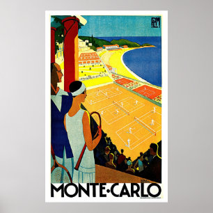Poster Art de voyage de tennis de Monte Carlo Monaco