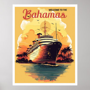 Poster Art de voyage paquebot Bahamas Océan