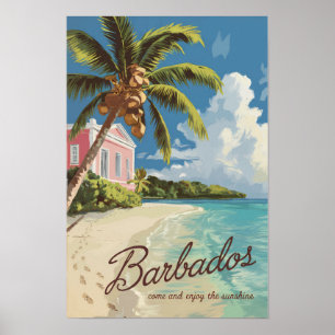 Poster Art de voyage peintre de la Barbade Vintage