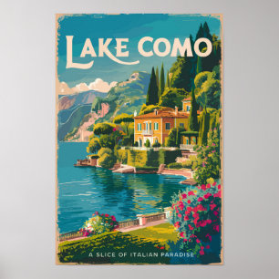 Poster Art de voyage peintre du lac de Côme Vintage