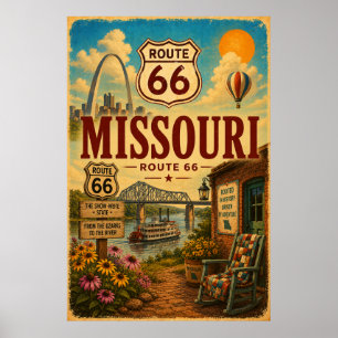 Poster Art de voyage sur l'ancienne route 66 Missouri Riv
