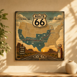 Poster Art de voyage sur les routes américaines rétro