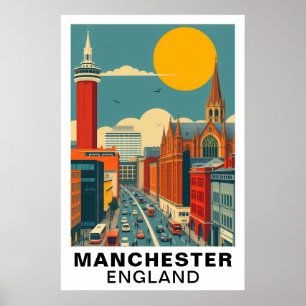 Poster Art de voyage vintage Manchester Angleterre