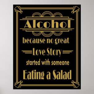 Poster Art Deco Alcohol Bar Print Gold and black