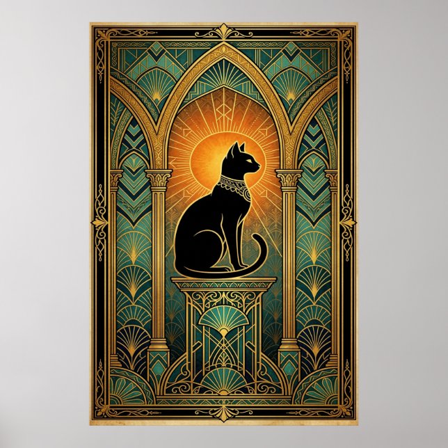 Poster Art Deco Celestial Solstice Cat Wall Art (Devant)