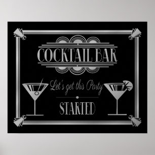 Poster ART Deco Cocktail bar signe Gatsby Party des année