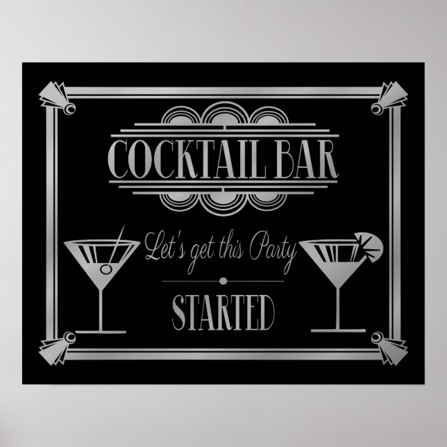 Poster ART Deco Cocktail bar signe Gatsby Party des année (Devant)