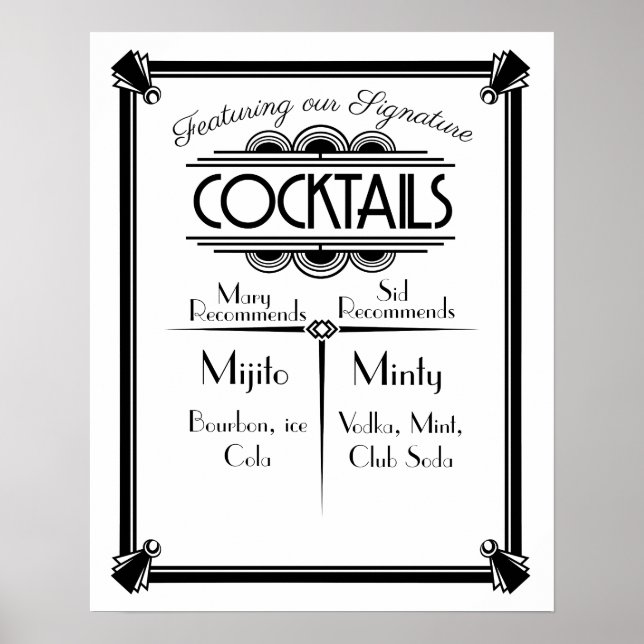 Poster ART Deco Cocktail bar signe Gatsby Party des année (Devant)