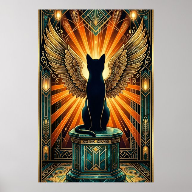 Poster Art Deco Curled Sleeping Cat Wall Art (Devant)