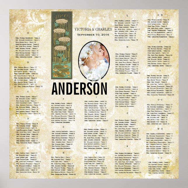 Poster ART DECO Dragonfly Photo Mariage Carte de siège (Devant)