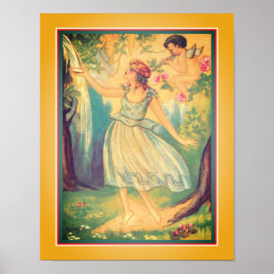 Poster Art Déco "Girl & Cupid at Waterfall"