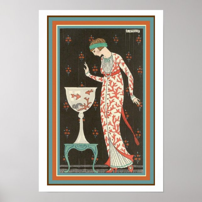 Poster Art Déco "Girl With Goldfish" 13 x 19 (Devant)