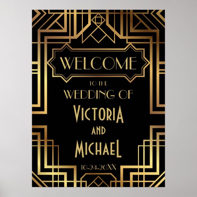 Poster Art Déco Gold et Black Mariage (Devant)