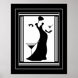 Poster ART DECO LADY noir blanc