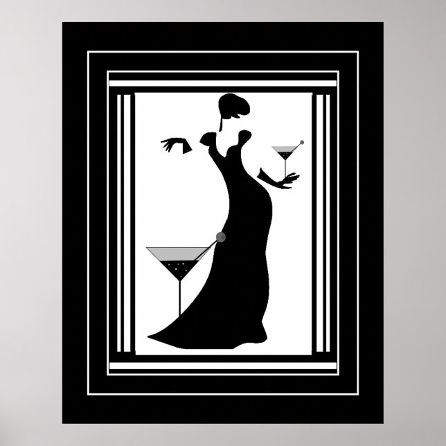 Poster ART DECO LADY noir blanc (Devant)