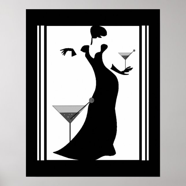 Poster ART DECO LADY noir blanc (Devant)