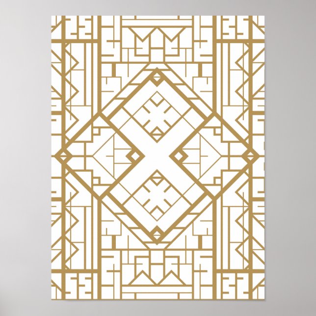 Poster Art déco, nouveau, or, blanc, élégant, chic, motif (Devant)