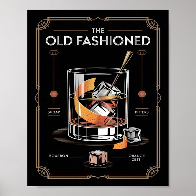 Poster Art Deco Old Fashioned Cocktail Wall (Devant)