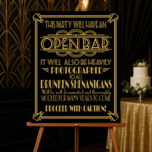 Poster ART Deco Open bar signe pour le Gatsby Party des a
