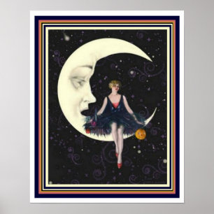 Poster Art Déco "Party on the Moon" 16 x 20