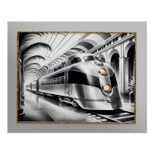 Poster Art Deco Streamlined Style Train Poster. (Devant)