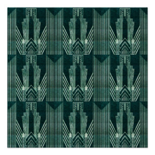 Poster Art déco, Vert, noir, motif, Art nouveau, vintage