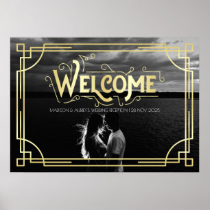 Poster Art Deco Wedding Reception Welcome Add Your Photo