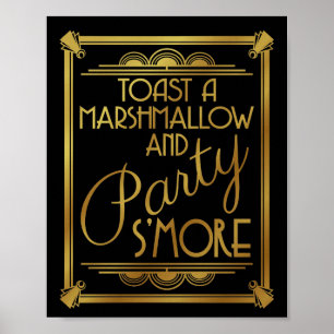 Poster art deco wedding, s'more party sign, gold, gatsby