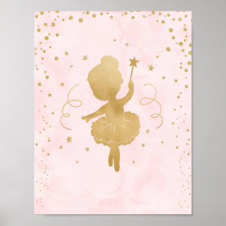 Poster Art Décor Ballerina Rose et Gold Stars