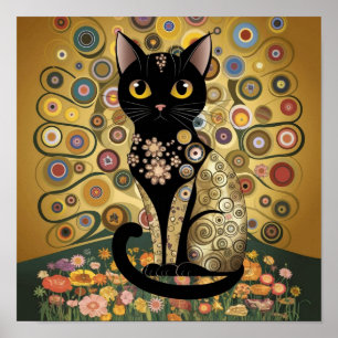 Poster Art décoratif de chat noir dans le style de Gustav