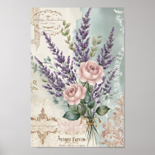Poster Art Découpage Fleurs Roses Françaises Shabby Chic