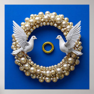 Poster Art des colombes de mariage