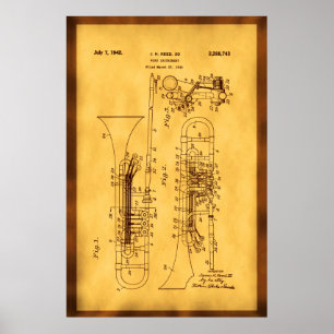 Poster Art détaillé du brevet de trombone haute résolutio