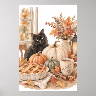 Poster Art d'Halloween de citrouille de chat noir vintage