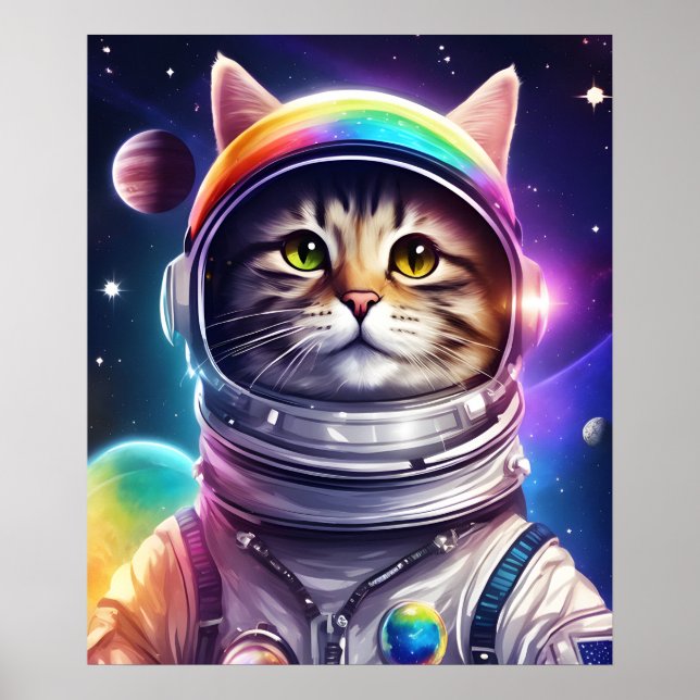 Poster Art d'illustration de chat spatial, Astronaut Cat  (Devant)