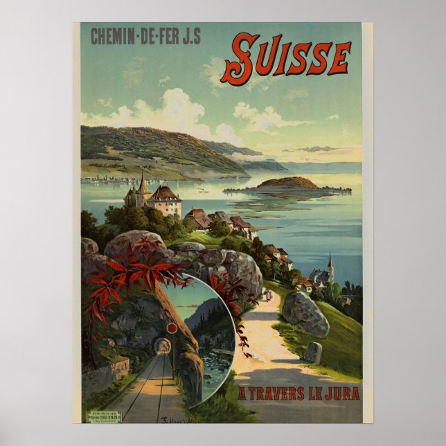 Poster Art d'illustration de voyage en Suisse vintage (Devant)