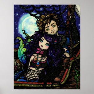 Poster Art d'Imaginaire de Sirène Pirate "Fisherman's Cat
