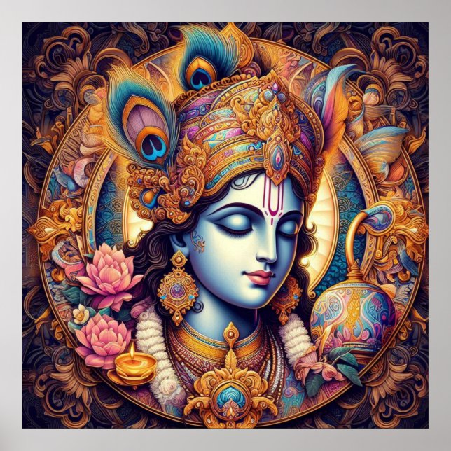 Poster Art divin bleu Krishna (Devant)